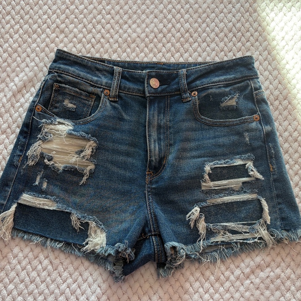 American Eagle Outfitters Distressed Dark Blue Denim Cutoff Shorts